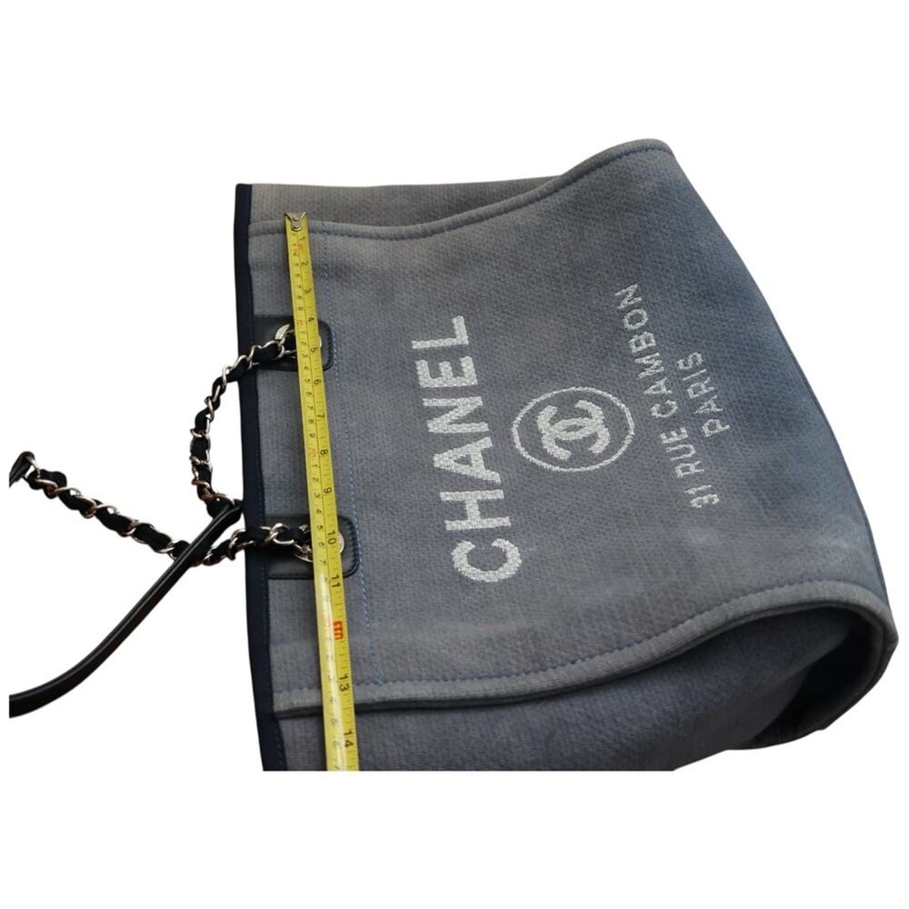 Chanel Deauville Tote Bag Denim Slate Blue Canvas Navy Trim Silver Hardware - Picture 14 of 16